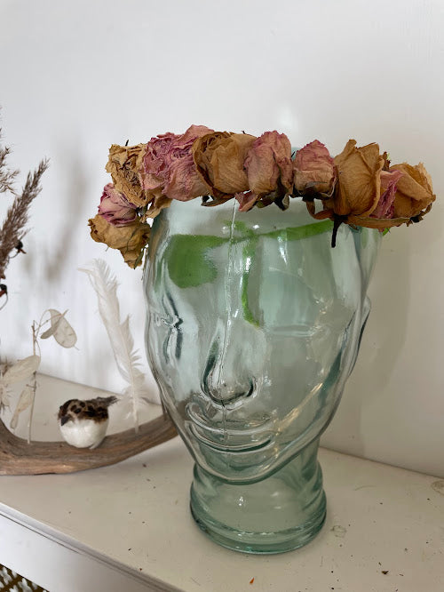 Dried blush pink rose flower crown