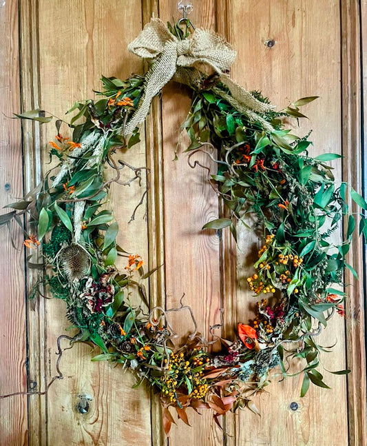 Autumn wreath on a honeysuckle base