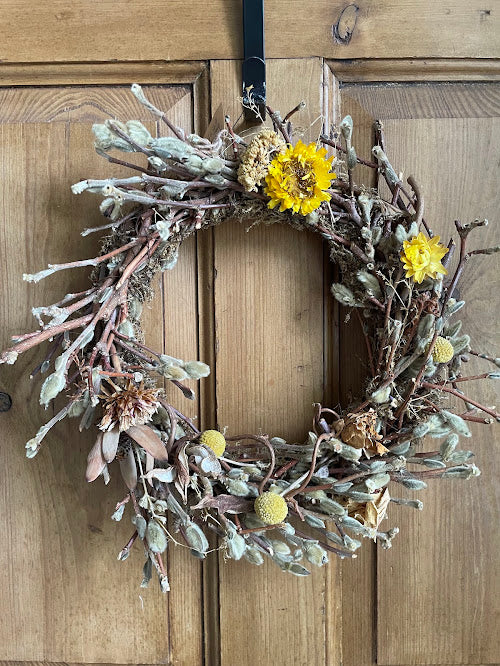 The Fading Light Wreath - magnolia stems and sunny strawflower