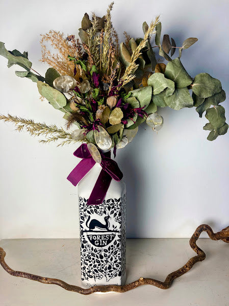 Forest Distillery gin bottle dried flower arrangement