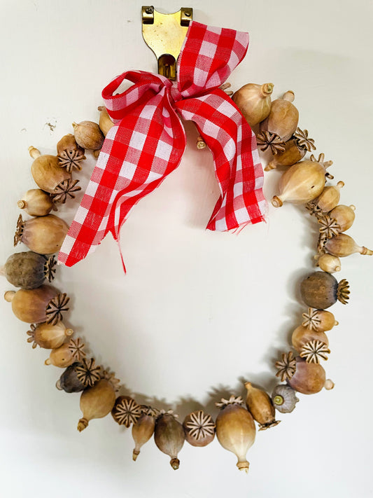 Poppy seed head wreath