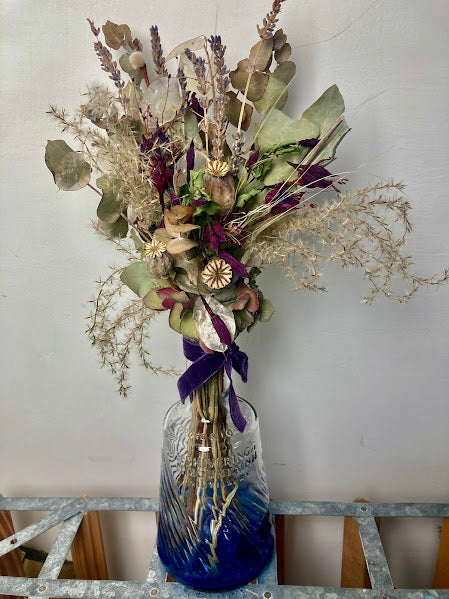 Shivering Mountain gin bottle dried flower arrangement